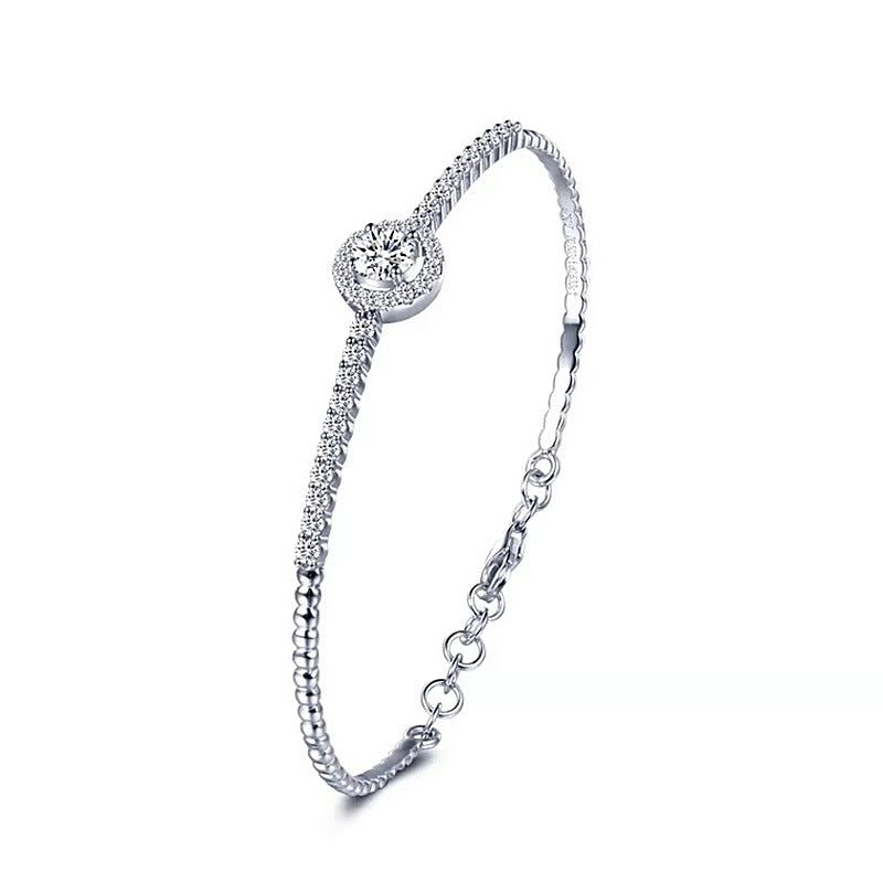 Gift Round Moissanite CZ Silver Open Bangle