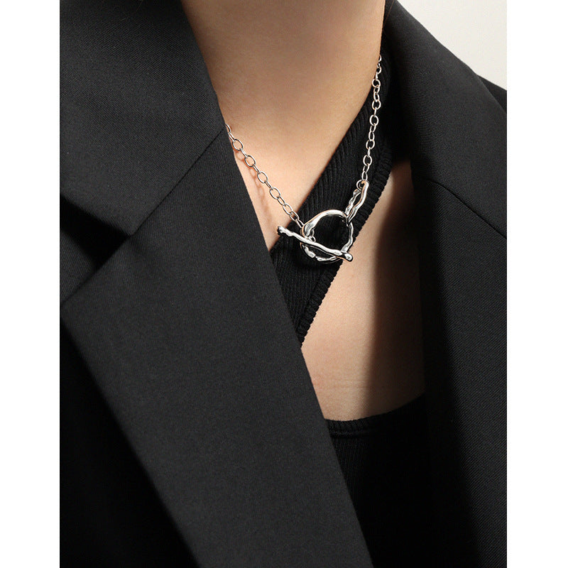 Simple OT Hollow Chain Silver Choker Necklace