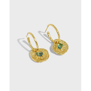 Fashion Green CZ Lotus Leaf Silver Hoop Earrings