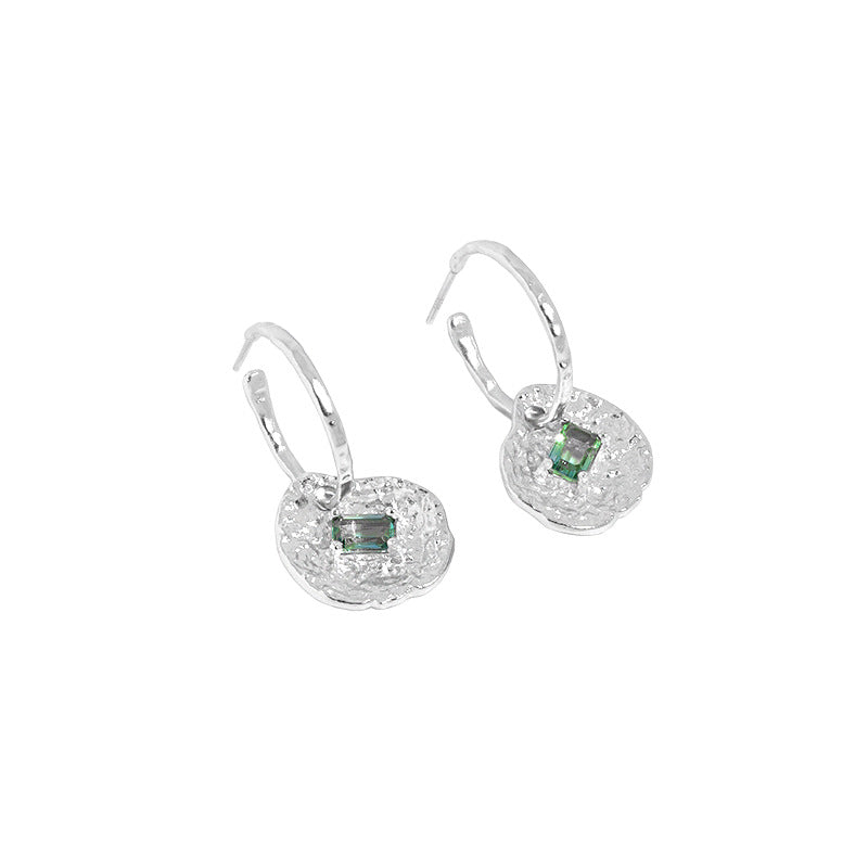 Fashion Green CZ Lotus Leaf Silver Hoop Earrings