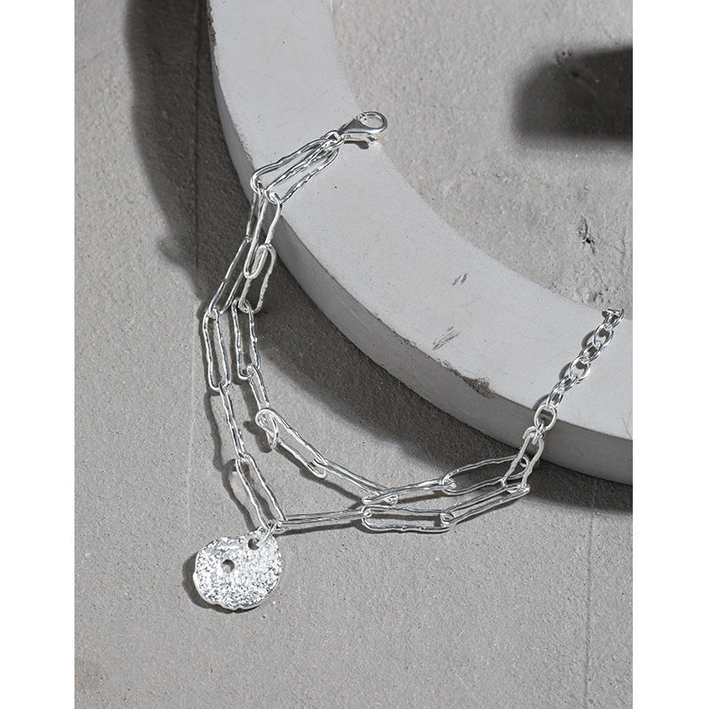 Office Double Layers Hollow Chain Lotus Leaf Silver Bracelet