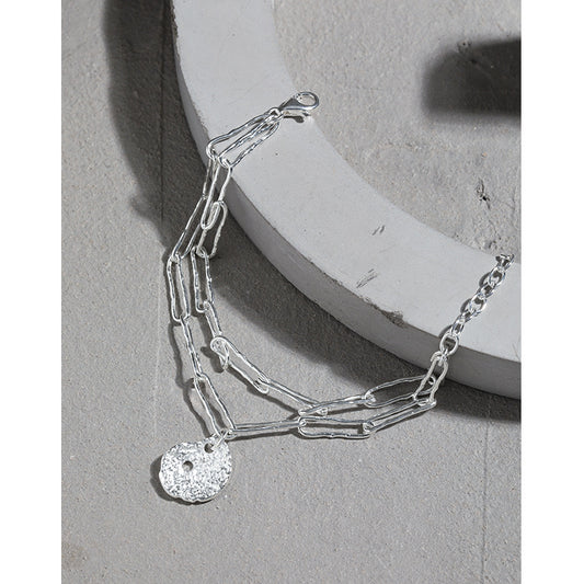 Office Double Layers Hollow Chain Lotus Leaf Silver Bracelet