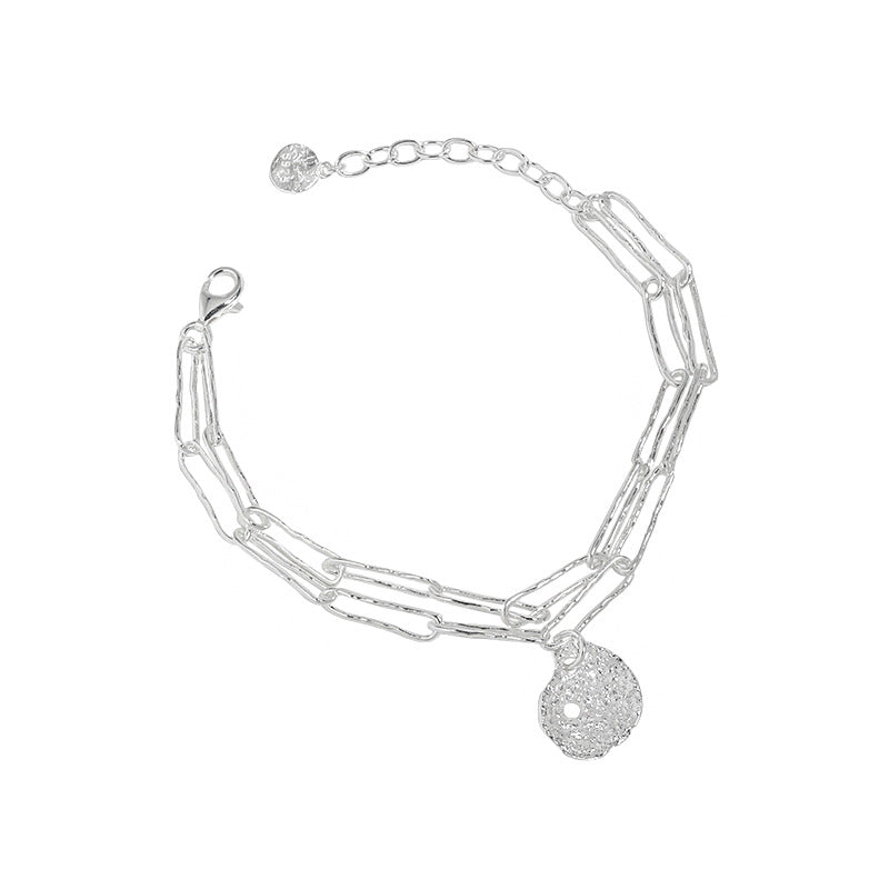 Office Double Layers Hollow Chain Lotus Leaf Silver Bracelet