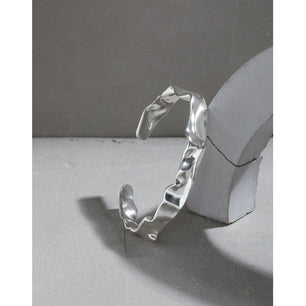 Simple Irregular Folding Paper Silver Open Bangle