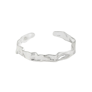 Simple Irregular Folding Paper Silver Open Bangle