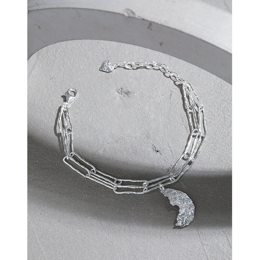 Casual Irregular Crescent Moon Hollow Chain Silver Bracelet