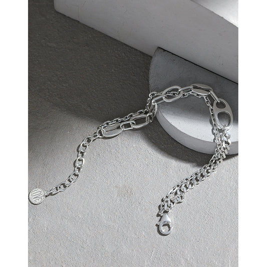 Fashion Double Layers Pig Nose Curb Chain Silver Bracelet