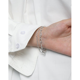 Fashion Double Layers Pig Nose Curb Chain Silver Bracelet