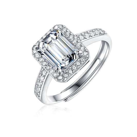 Fashion Baguette Moissanite CZ Silver Ring