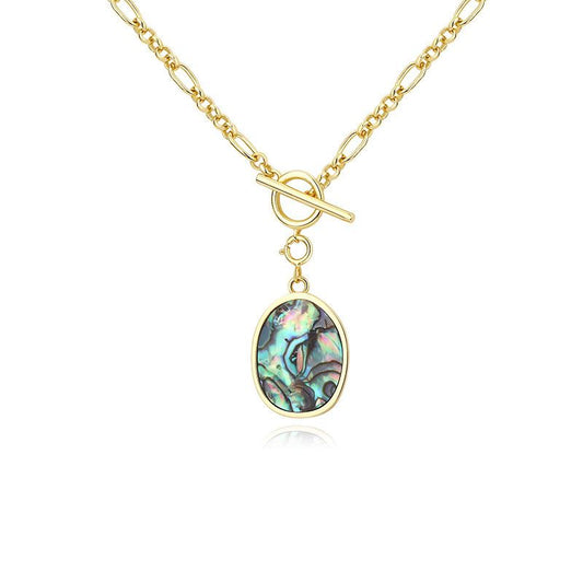 Women Geometry Abalone Shell OT Silver Necklace