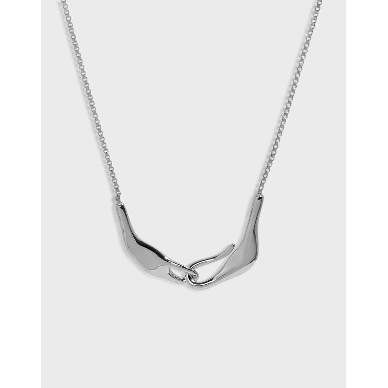 Fashion Irregular Hand In Hand Silver Necklace