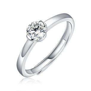 Wedding Single Moissanite CZ Round Silver Ring