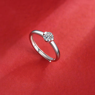 Wedding Single Moissanite CZ Round Silver Ring