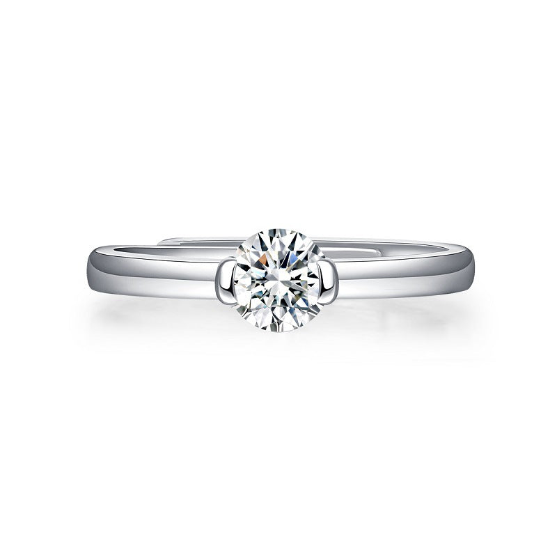 Wedding Single Moissanite CZ Round Silver Ring