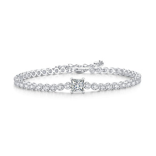 Gift Square Moissanite Round CZ Chain Silver Bracelet