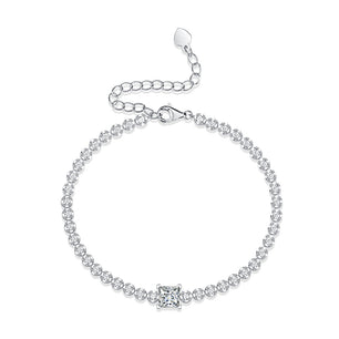 Gift Square Moissanite Round CZ Chain Silver Bracelet