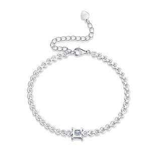 Gift Square Moissanite Round CZ Chain Silver Bracelet