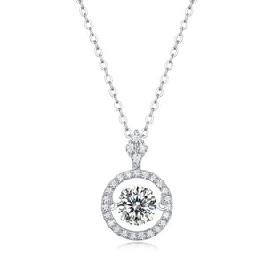 Party Dancing Moissanite CZ Circle Silver Necklace