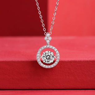 Party Dancing Moissanite CZ Circle Silver Necklace