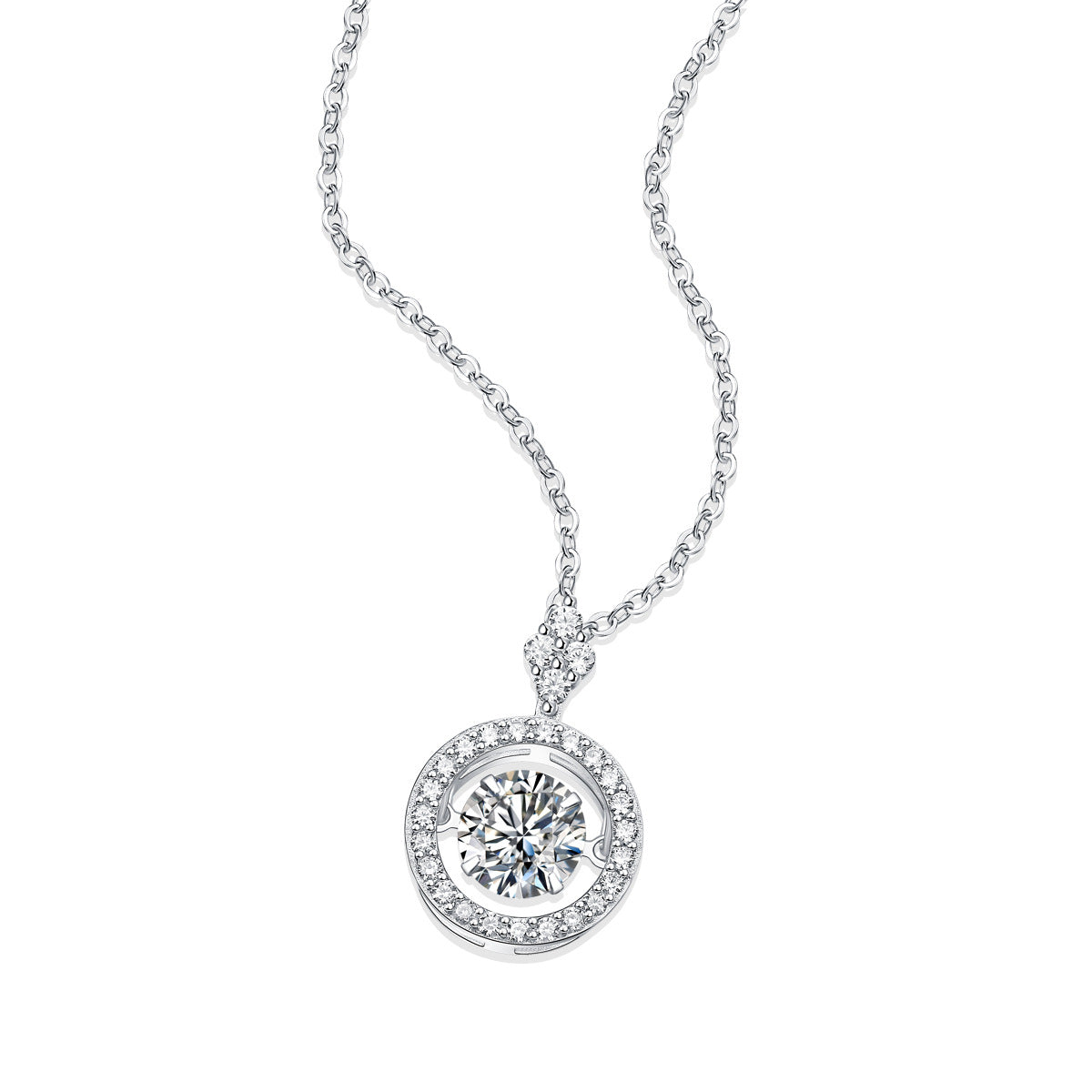 Party Dancing Moissanite CZ Circle Silver Necklace