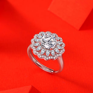 Beautiful Moissanite CZ Flower Silver Ring