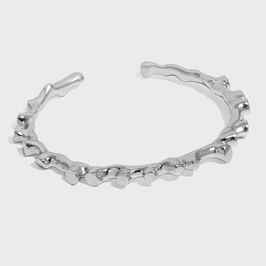 Irregular Lava Stones Silver Open Bangle