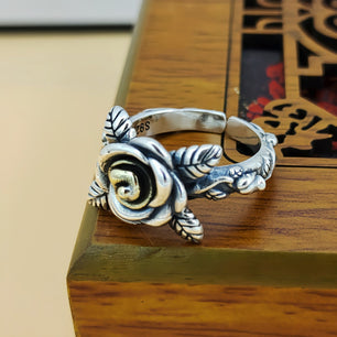 Vintage Women Rose Flower Silver Ring