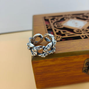 Vintage Cross Hollow Twisted Silver Men's Ring