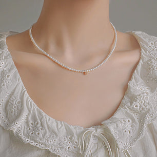 Women Mini Natural Pearls Beads Silver Necklace