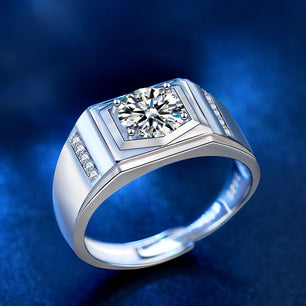 Men's Fashion Moissanite CZ Rectangle Silver Ring