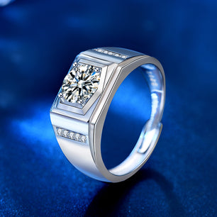 Men's Fashion Moissanite CZ Rectangle Silver Ring