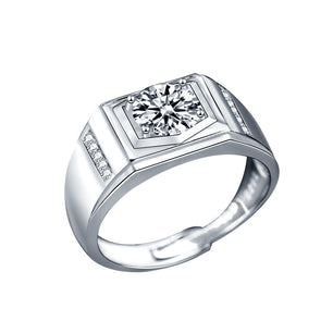 Men's Fashion Moissanite CZ Rectangle Silver Ring