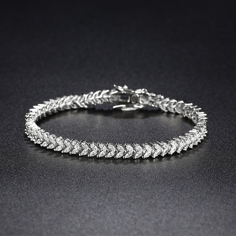 Fashion CZ Ear of Wheat Silver Bracelet