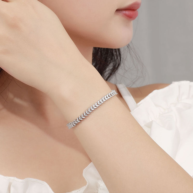 Fashion CZ Ear of Wheat Silver Bracelet