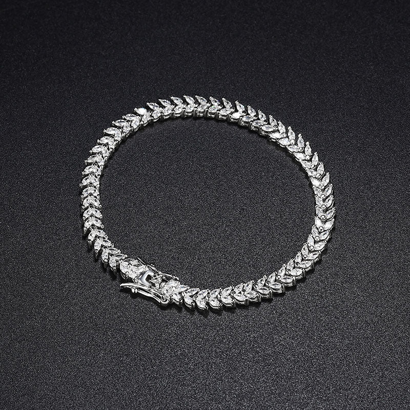 Fashion CZ Ear of Wheat Silver Bracelet