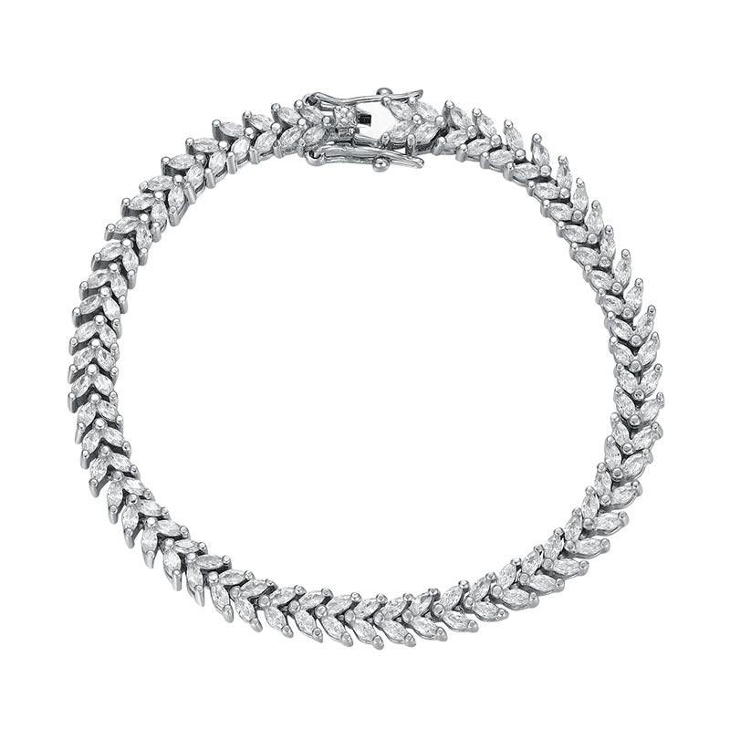 Fashion CZ Ear of Wheat Silver Bracelet