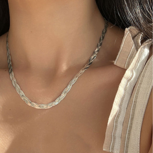 Women Multilayer Retro Creative Woven Snake Bone Chain Silver Necklace