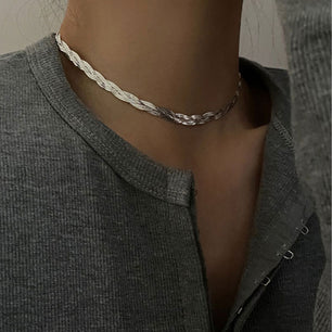 Women Multilayer Retro Creative Woven Snake Bone Chain Silver Necklace