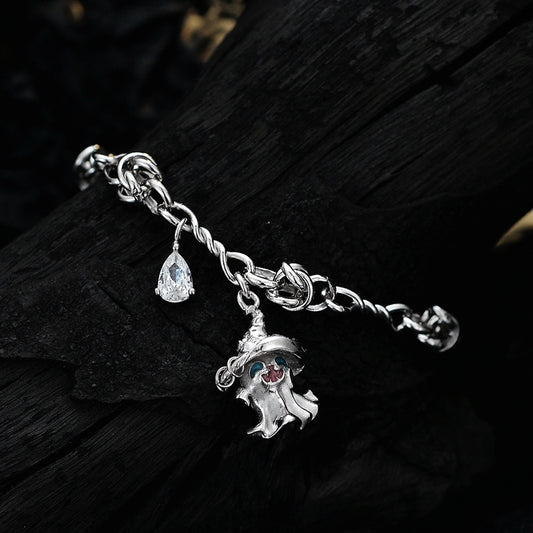 Halloween Magic Hat Ghost CZ Hollow Chain Silver Bracelet