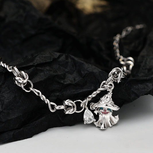 Halloween Magic Hat Ghost CZ Hollow Chain Silver Bracelet