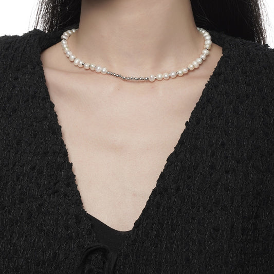 Women Irregular Natural Pearls Silver Necklace