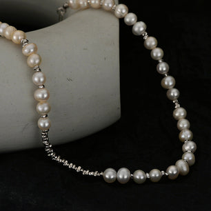 Women Irregular Natural Pearls Silver Necklace