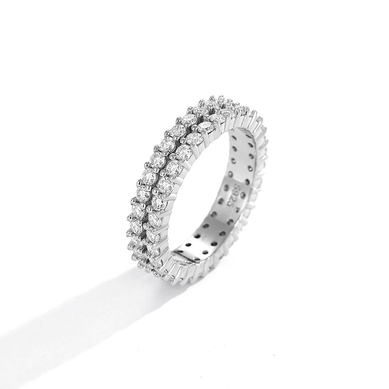 Men's Fashion Double Layers CZ Lines Silver Ring