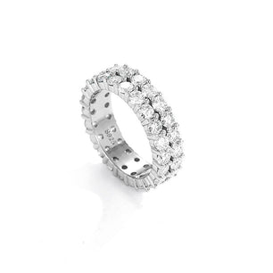 Men's Fashion Double Layers CZ Lines Silver Ring