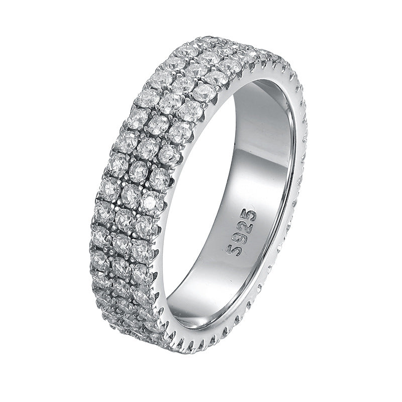 Men's Fashion Double Layers CZ Lines Silver Ring