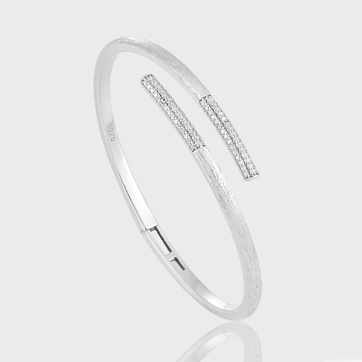 Simple Micro Setting CZ Cross Silver Open Bangle