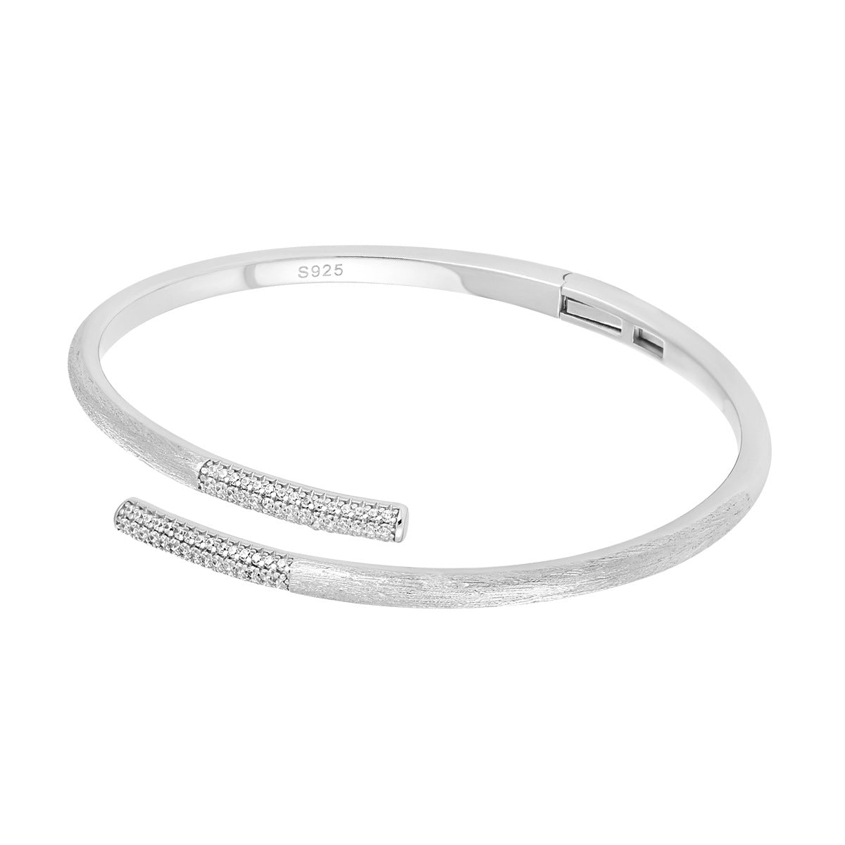 Simple Micro Setting CZ Cross Silver Open Bangle