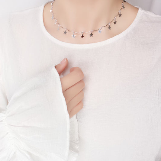 Simple Mini Star Solid Silver Clavicle Necklace Women