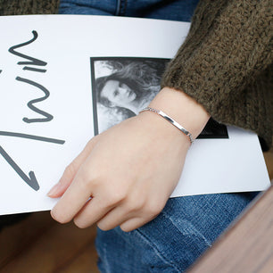 Simple Geometric Horizontal Line Solid Silver Chain Bracelet