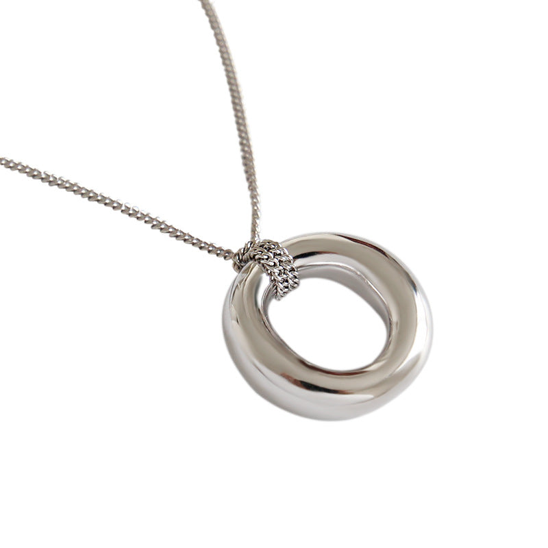 Simple Office Circle Ring Silver Necklace